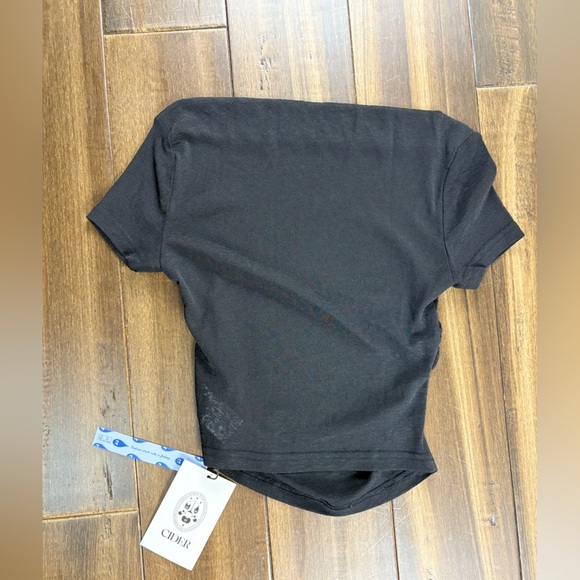 NWT Cider size XXS Sheer Black Short Sleeve Ruched Side Top Cowl Neck Grunge - Picture 4 of 5
